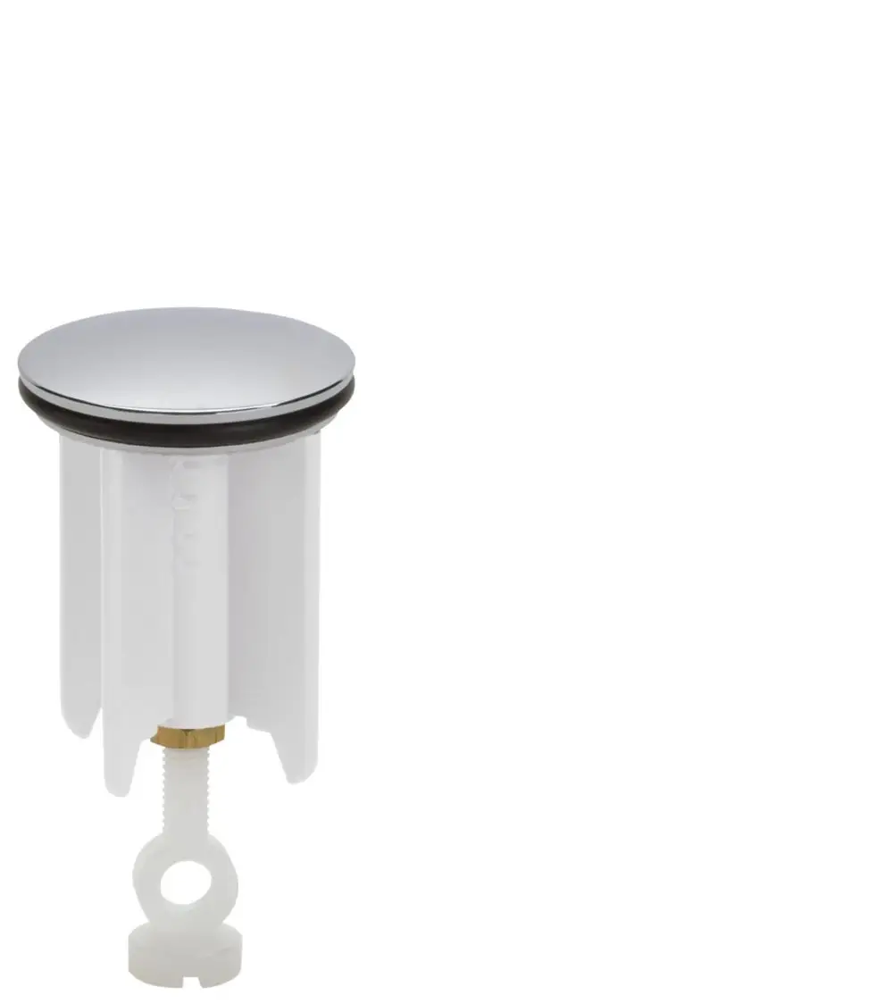 Flügelstopfen mit metallenem Deckel und Kunststoffkörper, geeignet für Abflussanwendungen. Hersteller: Hansgrohe.